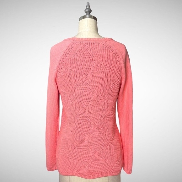 Talbots Pointelle Raglan Crew Neck Sweater XS Salmon Rose Pink Coral - Picture 5 of 10